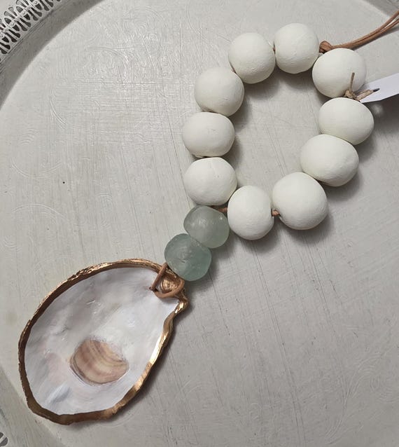 Blessing Beads Clay With Gold Leaf Oyster Shell Recycled Glass Bead Handmade Wedding Gift,  Baby Gift, Housewarming Gift, Bridal Shower Gift