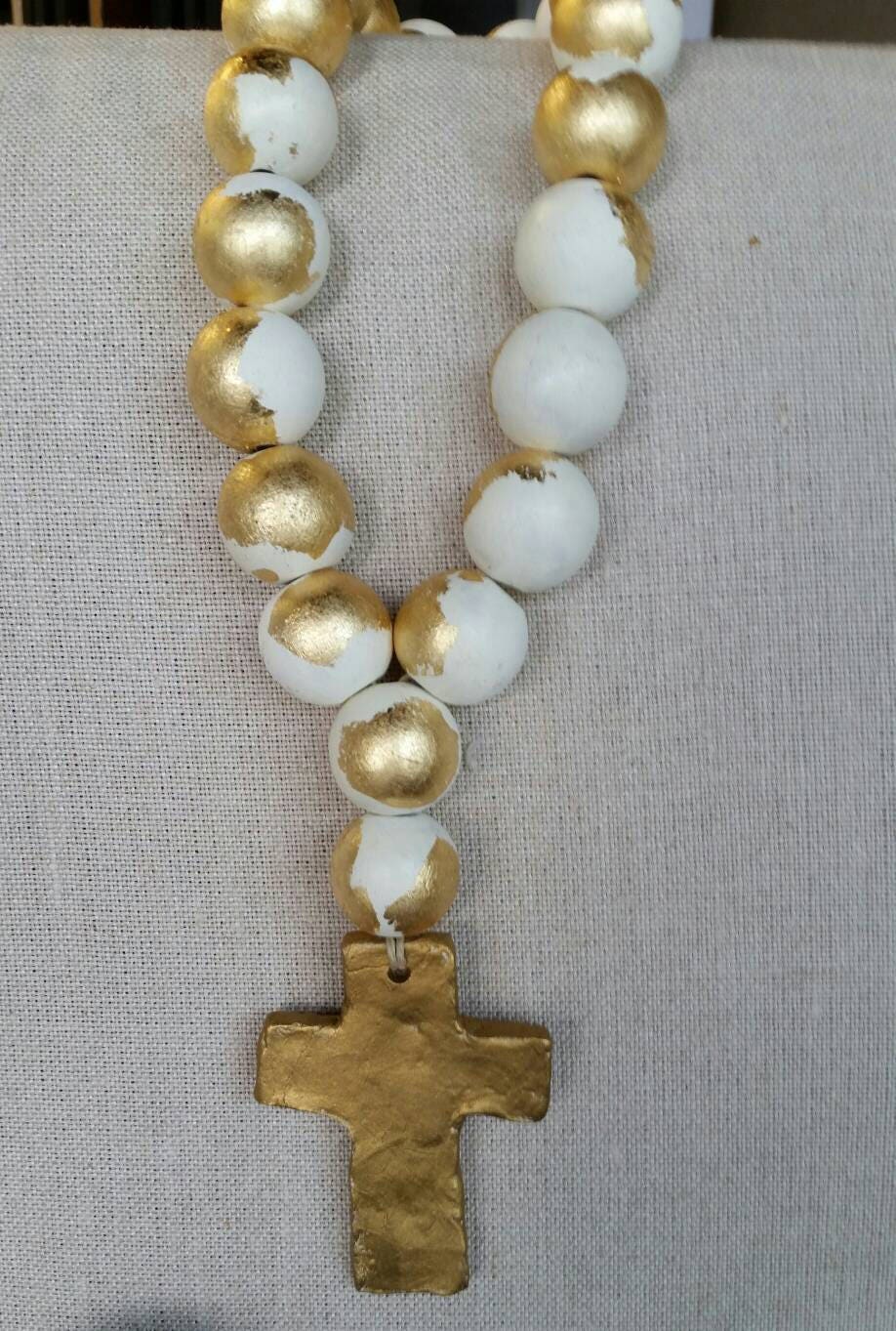 Blessing Beads Wood With Gold Leaf Handmade Clay Cross Wedding Gift