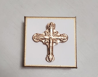 Gold Leaf Jesus Crucifix on Canvas With Gold 4x4 - Birthday, Hostess Gift, Blessing, A Happy Gift, Holiday, Religious, Gift Easter.