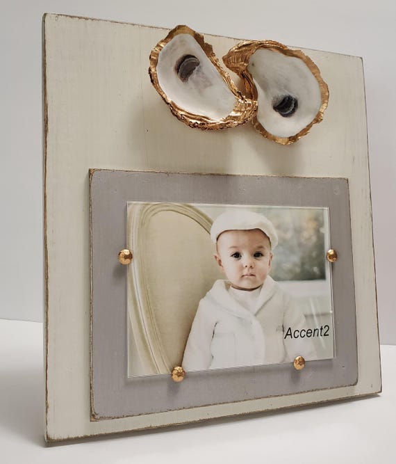 Oyster Shell Picture Frame with Gold Leaf: Coastal Decor 5x7 Photo