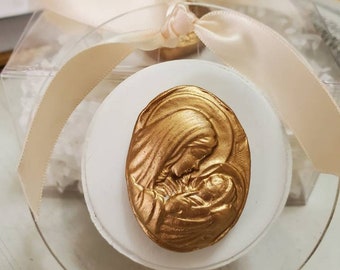 Hanging Gold Intaglio Ornaments on Acrylic - Mary and Baby Jesus - Christmas Gift - Religious - Blessing - Hostess Gift