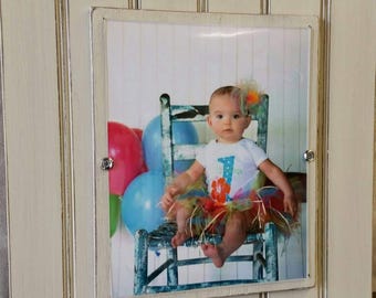 Large Handmade Beadboard Picture Frame - to hold 8x10 photo. Distressed Oyster White with a wood mat - Picture Wall- Grouping - Wedding.