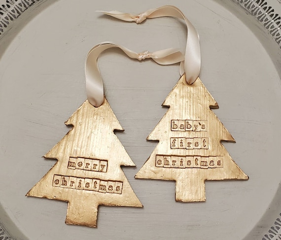 Gold Leaf Clay Christmas Tree Ornament: Handmade Holiday Decor
