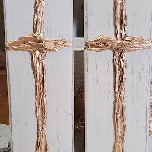Hand Painted Wooden Gold Cross Block