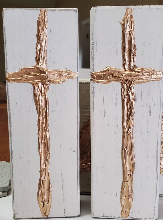 Hand Painted Wooden Gold Cross Block