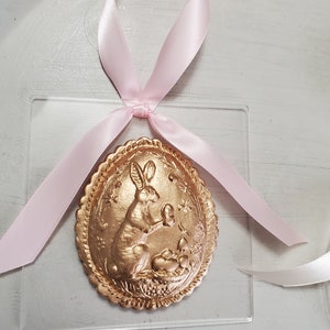 Gold Handmade Clay Ornament On Acrylic Hostess Gift Housewarming Gift Easter Rabbit Baby Shower image 6