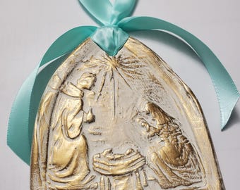 Hanging Nativity Scene Intaglio Ornament  Christmas Gift - Religious - Blessing - Hostess Gift - Blessing.