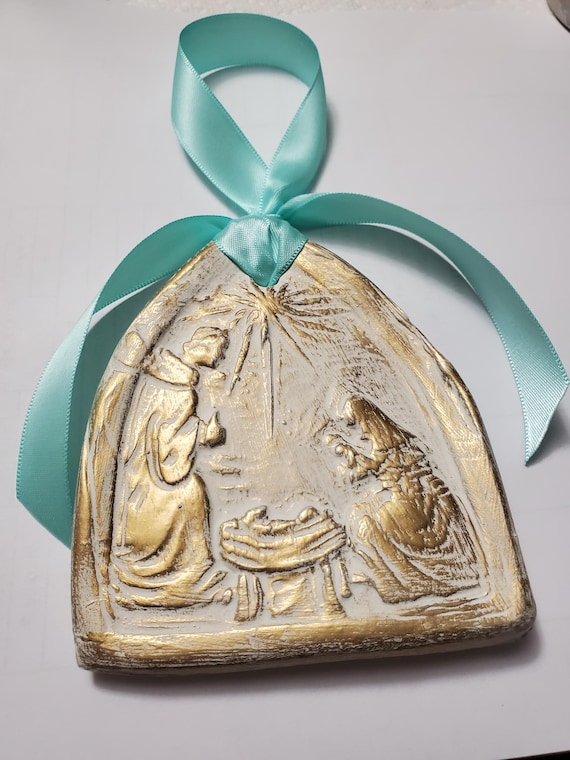 Hanging Nativity Scene Intaglio Ornament  Christmas Gift - Religious - Blessing - Hostess Gift - Blessing.