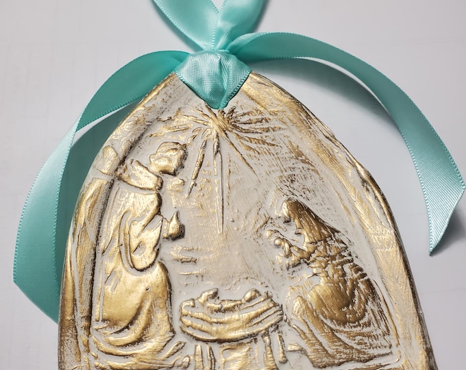 Featured listing image: Hanging Nativity Scene Intaglio Ornament  Christmas Gift - Religious - Blessing - Hostess Gift - Blessing.