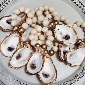 Oyster Shell With Gold Leaf - Beaded Napkin Ring-Hostess Gift - Housewarming -Coastal Chic - Table Setting