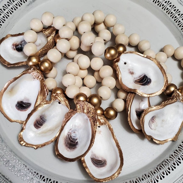 Oyster Shell With Gold Leaf - Beaded Napkin Ring-Hostess Gift - Housewarming -Coastal Chic - Table Setting