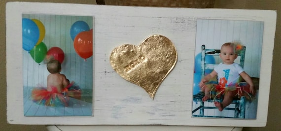 Distressed White Wood Picture Frame: Gold Leaf XOXO Heart, 4x6 Photo