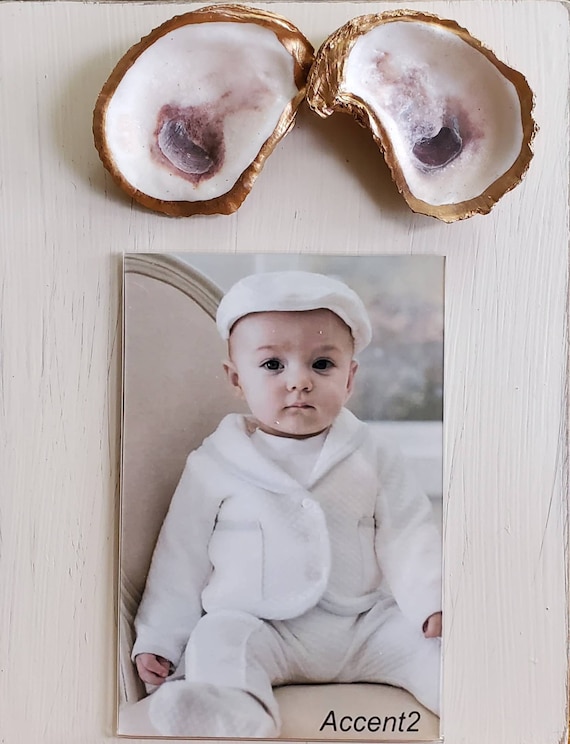 Gold Leaf Oyster Shell Photo Frame: Coastal Salvaged Wood, 4x6