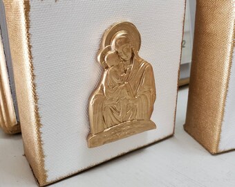 Mother and Child Canvas With Gold 4x4 - Hostess Gift- Holidays - A Happy Gift - Housewarming Gift - Holiday Decorations - Religious Gift.