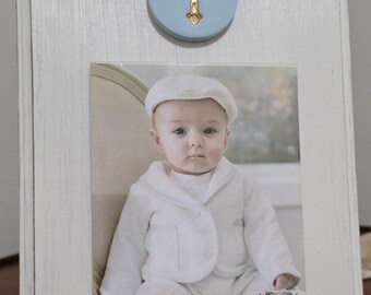 Gold Leaf Cross Intaglio Photo Frame: Handmade Baby Christening Gift