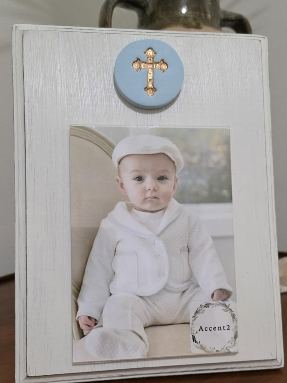 Gold Leaf Cross Intaglio Photo Frame: Handmade Baby Christening Gift