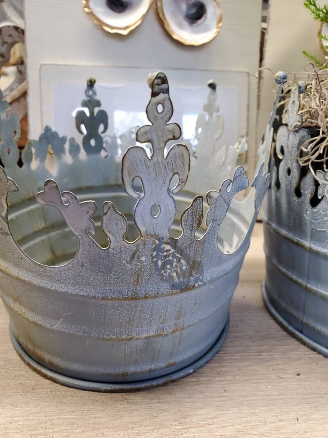 Large Metal Crown Plant Holder Candle Holder Home Decor Etsy