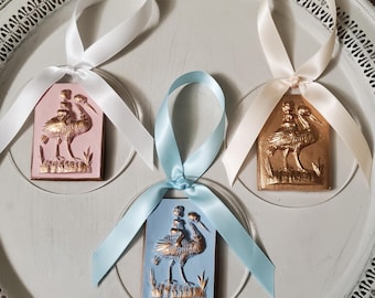 Baby Riding Stork Hanging Intaglio Ornaments on Acrylic - Baby Shower Gift - Religious - Christening Gift, Baptism - Gender Reveal.