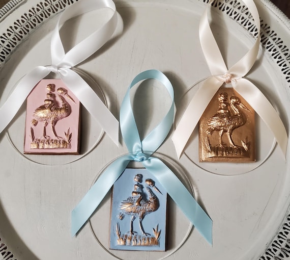 Stork Intaglio Ornament: Baby Shower Christening Gift Wreath Ornament