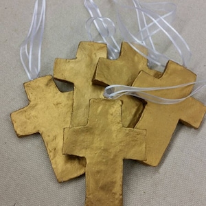 Gold Handmade Large Clay Hanging Cross - Ornaments Or Gift Tags - Blessing - Hostess Gift - Housewarming