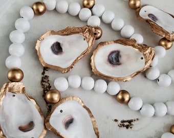 Gilded Oyster Shell Garland, Beaded Garland, Gilded Oyster Shells