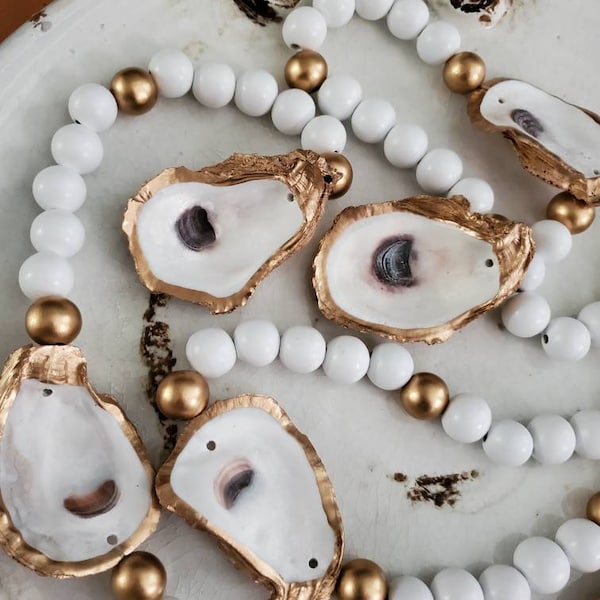 Gilded Oyster Shell Garland, Beaded Garland, Gilded Oyster Shells