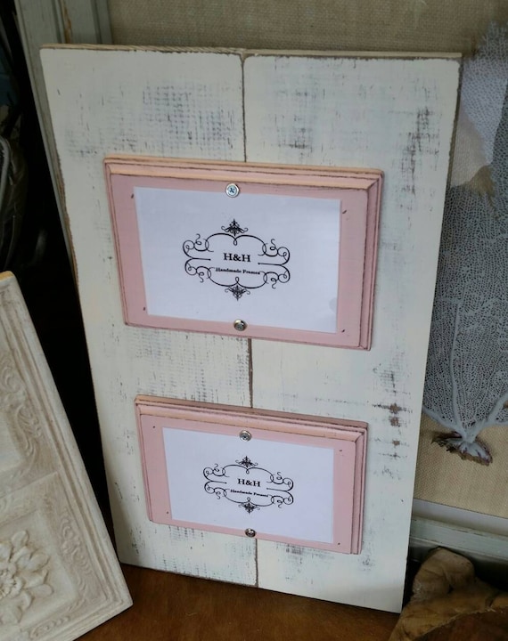 Distressed White Wood Double Picture Frame: Coastal Cottage Decor