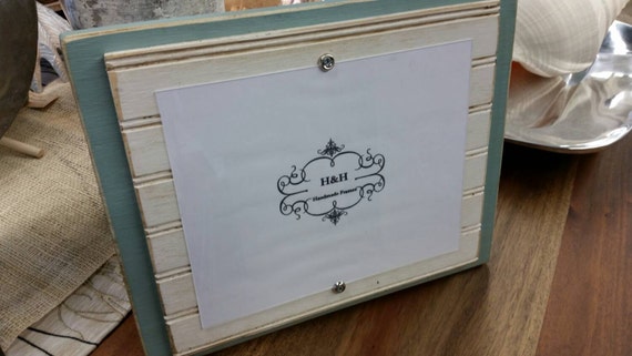 Handmade Duck Egg Blue Picture Frame: Aged Wood Beadboard, 8x10