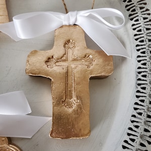 Adornos navideños colgantes de arcilla hechos a mano con pan de oro o etiquetas de regalo - Bendición - Regalo para anfitriona - Inauguración de casa