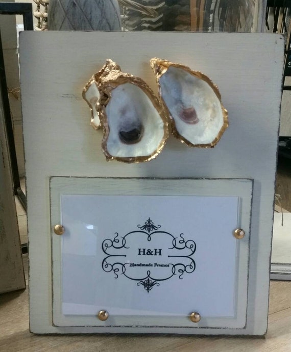 Oyster Shell Gold Leaf Picture Frame: Handmade Distressed Coastal Decor