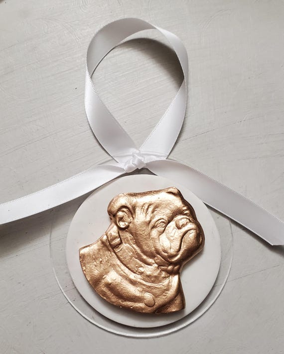 Gold Bulldog Intaglio Ornament: Acrylic Hanging Decoration, Dog Lover Gift Wreath Ornament.