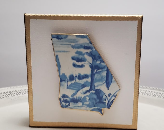 Featured listing image: Georgia State Art: Blue Landscape on Canvas with Gold -5x5