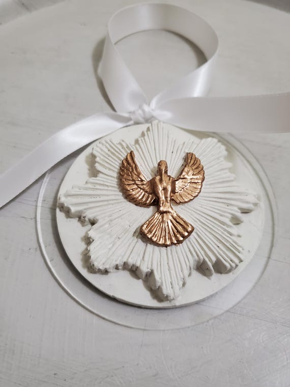 Holy Spirit Intaglio Ornament: White & Gold Acrylic, Religious Gift