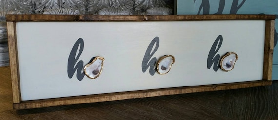 HO HO HO Handpainted Wood Sign 9 1/2" x 31" Framed With Gold Leaf Oysters