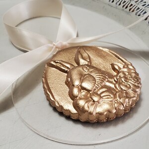 Gold Handmade Clay Ornament On Acrylic Hostess Gift Housewarming Gift Easter Rabbit Baby Shower image 5