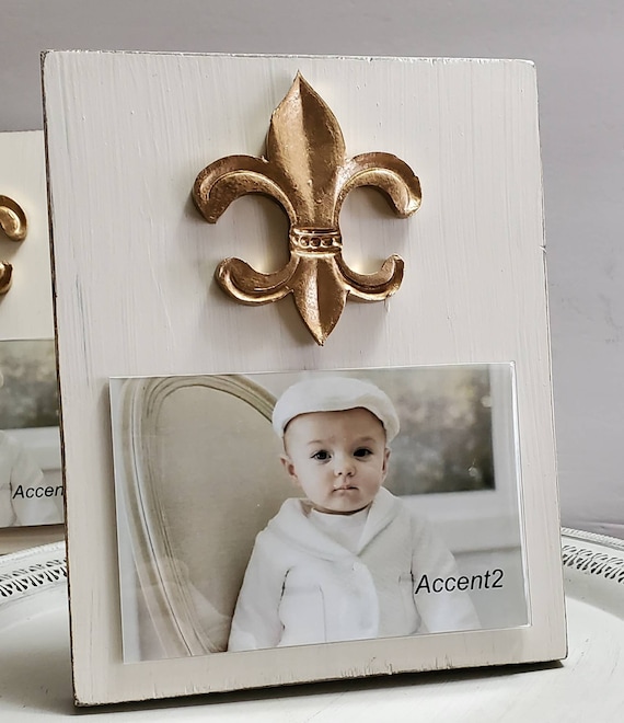 Handmade Distressed Wood Photo Frame: Gold Fleur de Lis, 4x6