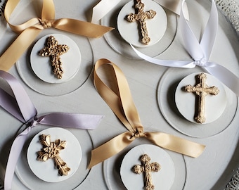 Hanging Gold Leaf Cross Intaglio Ornaments on Acrylic - Cross - Christmas Gift - Religious - Blessing - Hostess Gift.