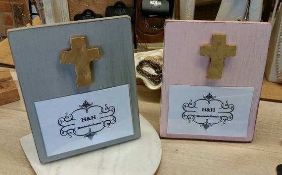 Handmade Distressed Wood 4x6 Photo Frame with Gold Cross