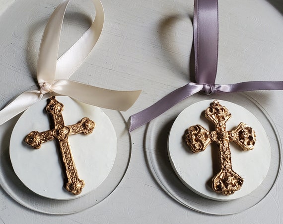 Handmade Gold Leaf Cross Ornament: Acrylic Intaglio, Religious Gift