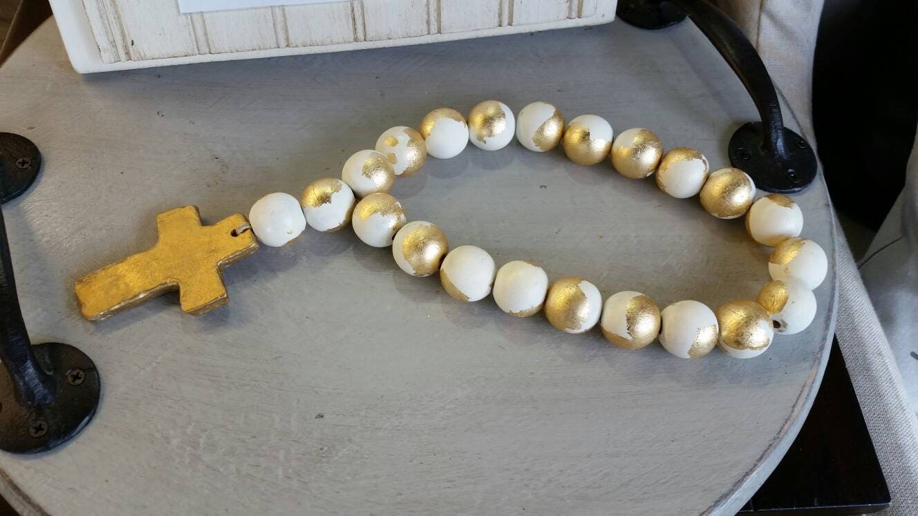 Blessing Beads Wood With Gold Leaf Handmade Clay Cross Wedding Gift