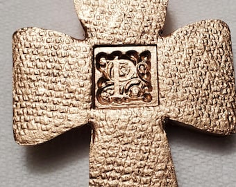 Hanging Gold Leaf Clay Cross Ornament: Handmade Catholic Gift with Ribbon