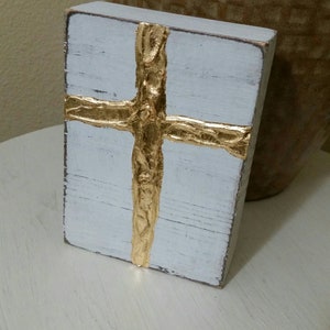 Hand Painted Wooden Gold Cross Block
