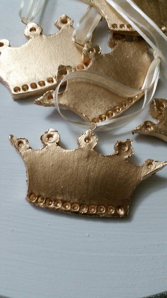 Handmade Gold Crown Ornament: Wide with Dots, Cream Ribbon