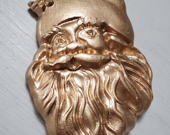 Gold Leaf Handmade Large Clay Hanging Santa Head - Christmas Ornaments Or Gift Tags - Blessing - Hostess Gift - Housewarming