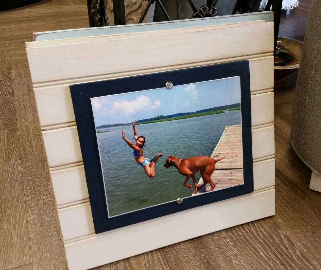 Beadboard Frame Handmade Beadboard Picture Frame: Oyster White & Navy, 8x10 Photo - Etsy