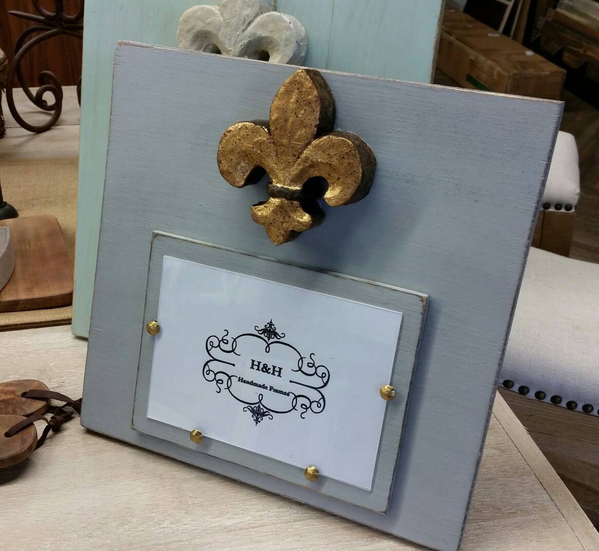 Handmade Wood Picture Frame Franciscan Grey aged finish with Antique