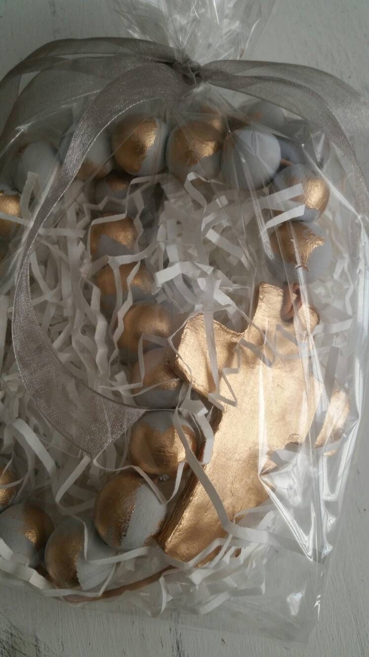 Blessing Beads Wood With Gold Leaf Handmade Clay Cross Wedding Gift