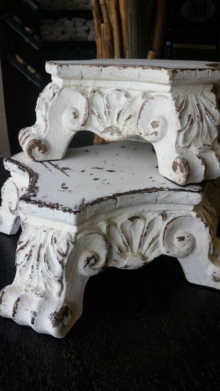 Distressed Off White Architectural Pedestal, Lamp Riser, Display Stand ...
