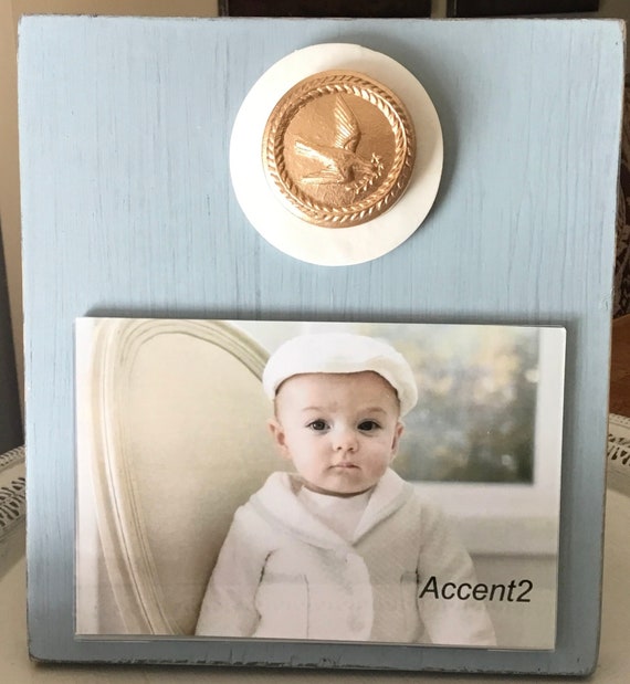 Handmade Duck Egg Blue Wood Frame: Gold Dove Intaglio, 4x6 Photo