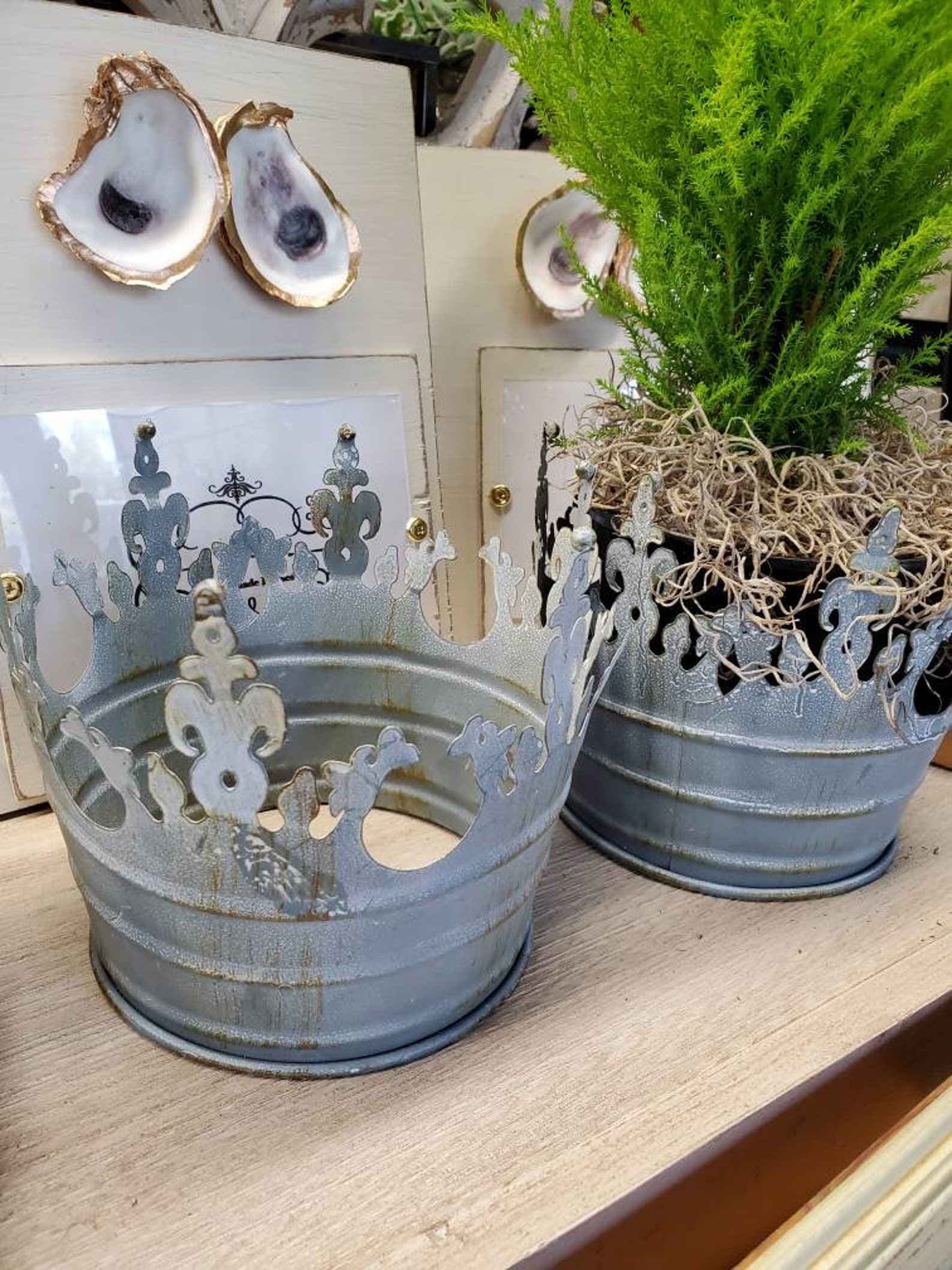 Large Metal Crown Plant Holder Candle Holder Home Decor Etsy